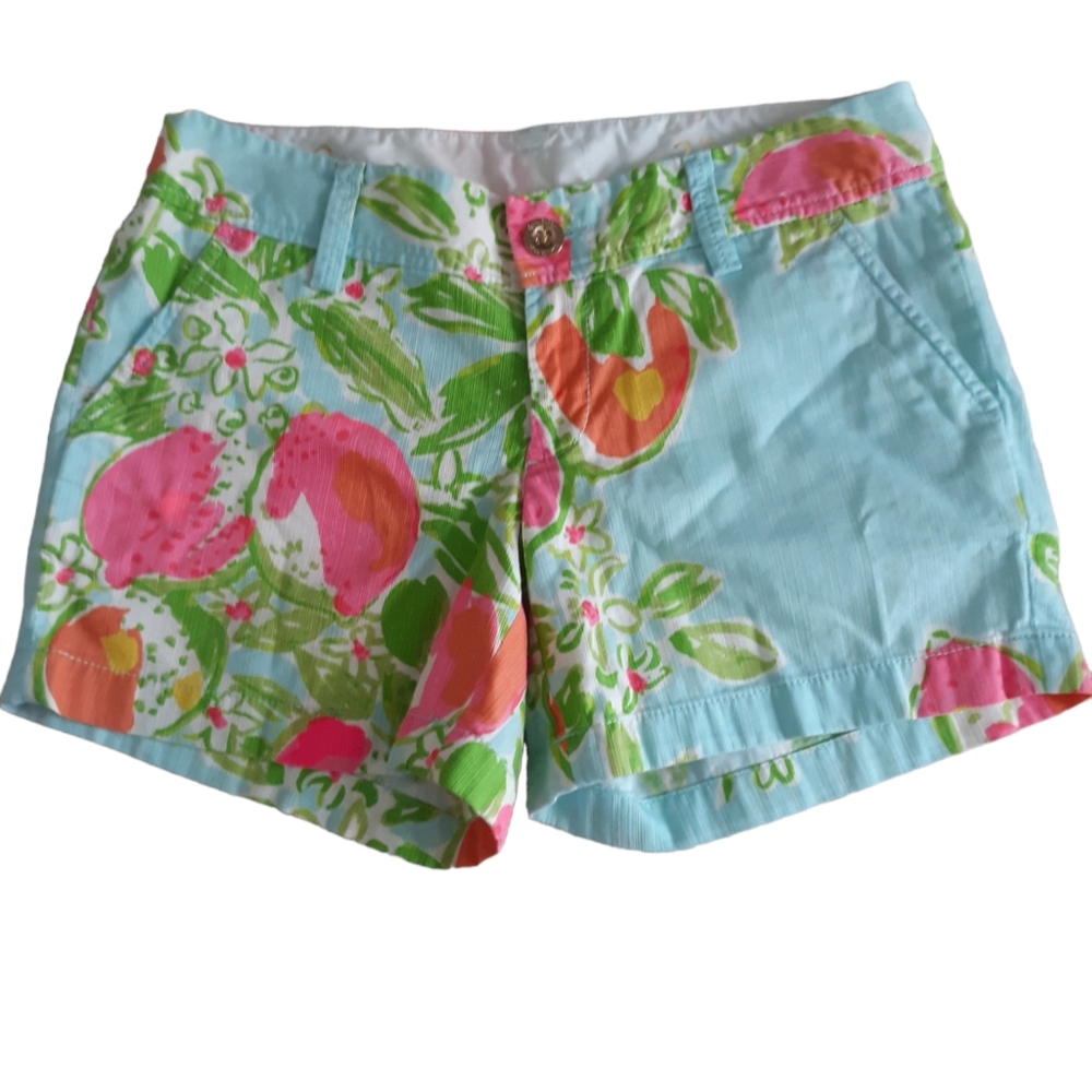 Lilly Pulitzer The Callahan Short Size 2 Pool Blue Pink Lemonade Floral